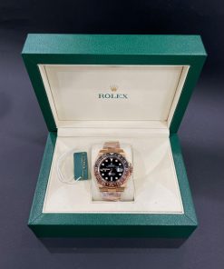 Đồng Hồ nam Rolex GMT Master II “Rootbeer” Replica cao cấp Mặt Số Đen Dây Oyster Vàng Hồng 40mm