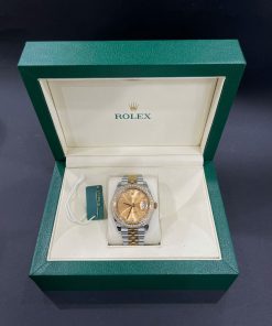 Đồng hồ nam Rolex Datejsut Replica cao cấp niềng kim cương moiss mặt vàng vàng 41mm