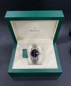 Đồng hồ nam Rolex DateJust Replica cao cấp niềng kim cương moiss mặt đen 41mm